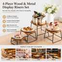 ZENFUN 4 Piece Wood Buffet Risers, Dessert Table Risers Food Display Riser, Pizza Pan Riser, Cupcake Stand & Wood Display Risers, Nesting Food Platter and Plate Holder