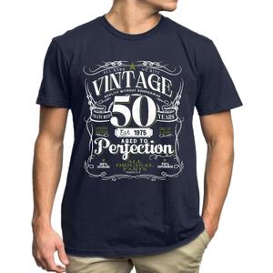 50th Birthday Shirt for Men Born in 1975 Gifts T Shirt for Him Vintage Aged to Perfection Tee Tops (Medium, Darkblue)