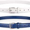 Skinny Belts for Women Trendy Thin Ladies Belts for Jeans Pants Dresses (waist 30"-33", Blue&white)