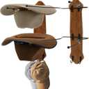 Set of 2 Cowboy Hat Rack for Wall, Rustic Western Metal Cowboy Hat Holder Hanger with Solid Wood Board, Holds Up to 4 Hats And 8 Baseball Caps, Cowboys Sun Hats Organizer for Wall Decor