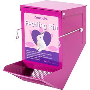 Metal Small Animal Feeder with Lid, Heavy Duty Feeder, Large Capacity Food Dispenser, Great for Rabbits, Guinea Pigs, Chinchillas and Other Small Animals. (4.6 inch, Purple)