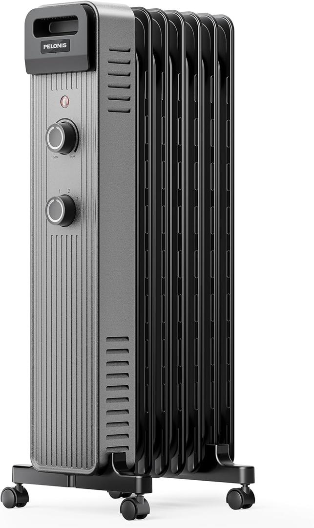 Pelonis Oil Filled Radiator Heater, 1500W Quiet Warmth Radiant Heater, 3 Heating Modes, Overheat & Tip-Over Protection, Adjustable Thermostat, Space Heaters for Indoor Use, Black, 25.2 x 13.8 x 11 in