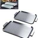 COOK TIME Grill Pan Set of 2, BBQ Grill Topper for Outdoor Grill, Stainless Steel Grilling Baskets with Holes and Handles, Perforated Food Tray Barbecue Accessories for Vegetable, Fish, Meat, Seafood