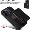 2 x for iPhone 14 Case Leather, 2 in 1 Detachable,Compatible with MagSafe,with Card Holder, PU Leather Kickstand Card Slots Case 6.1" Black