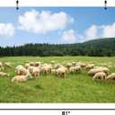 BELECO 7x5ft Fabric Rural Sheep Pasture Backdrop Flock of Sheep Lamb Grazing, Green Farm Meadow Hills Shepherd Photography Background for Party Decorations Photo Booth Studio Props Wallpaper