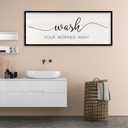 LuZhiQiang Wash Your Worries Away Funny Bathroom Wall Decor 40x15 Inch Wood Framed Sign Toilet Restroom Modren Laundry Room Wall Art Hanging (Black)