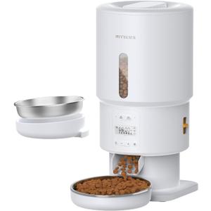 Automatic Cat Feeder - 5L Anti-Clog Cat Food Dispenser Keeps 2-15mm Dry Food Fresh, 10s Voice, 1-6 Meals/Day, Programmable Portions, 180-Day Battery Life, Easy to Clean Auto Pet Feeder for Small Dog (White)