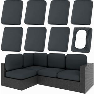 hyha 8Pcs Patio Cushion Covers, Stretch Outdoor Couch Cushion Covers, Washable Outdoor Chair/Sofa Slipcovers for Patio Furniture Cushions Protector with Elastic Bottom(Dark Gray,Cover Only)