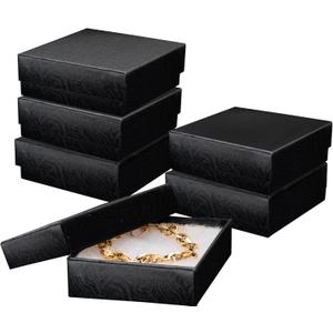 Jewelry Gift Boxes 6 Pack 3.5x3.5x1 inch Cardboard Jewelry Box, Cotton Filled Small Gift Boxes With Lids | For Earring, Bracelet, Necklace, Gift Card Boxes For Presents (Black)