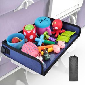 Kids Tray Table Cover, Airplane Tray Cover with Pockets, Airplane Travel Essentials for Kids, Portable Airplane Must Haves for Toddler on Plane or Train and Flying Supplies (Navy Blue)