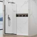 Shower Glass Wall Panel 36" W x 76" H, 3/8" (10mm) Tempered Glass, Half Frameless Fixed Shower Screen, Single Panel with Double-Sided Easy-Clean Coating - Matte Black