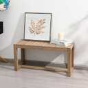 Wnutrees Farmhouse Solid Wood Bench, 31" Line Pattern Splicing Entryway Bench, Narrow Bench Seat for Living Room, Dining Room, Bathroom, Indoors, Natural