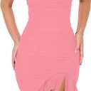 BORIFLORS Women's Sexy Off The Shoulder Bodycon Midi Dresses Elegant Ruched Ruffle Hem Cocktail Party Dress, X-Large, Pink