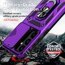 for Samsung Galaxy S24 Case with Camera Lens Cover HD Screen Protector, Dual Layer Military-Grade Drop Tested Magnetic Ring Holder Kickstand Protective Phone Case for Samsung Galaxy S24 (Purple)