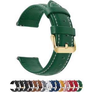 Fullmosa Watch Band, Quick Release Leather Watch Strap for Men Women, Replacement Bands Width 14mm 16mm 18mm 19mm 20mm 21mm 22mm 24mm (Dark green+ golden buckle)