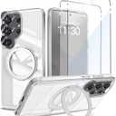 Magnetic Case for Samsung Galaxy S26 Ultra,S26 Ultra Case with 360 Rotatable Ring Stand[Compatible Magsafe],Transparent Screen Protector,Camera Lens Protector,Shockproof Galaxy S26 Ultra Case,Clear