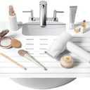 Maplefield Bathroom Sink Cover & Silicone Makeup Mat - White, 22 x 2 x 2 In - Heat Resistant to 400°F - Foldable Roll-Up Design with Raised Ridges - Space-Saving Countertop Mat