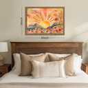 Framed Sunset Boho Wall Art for Living Room - Modern Abstract Floral Canvas Picture Boho Wall Decor, Sun Landscape Aesthetic Painting Poster Prints for Bedroom Home Office 16x24 inch