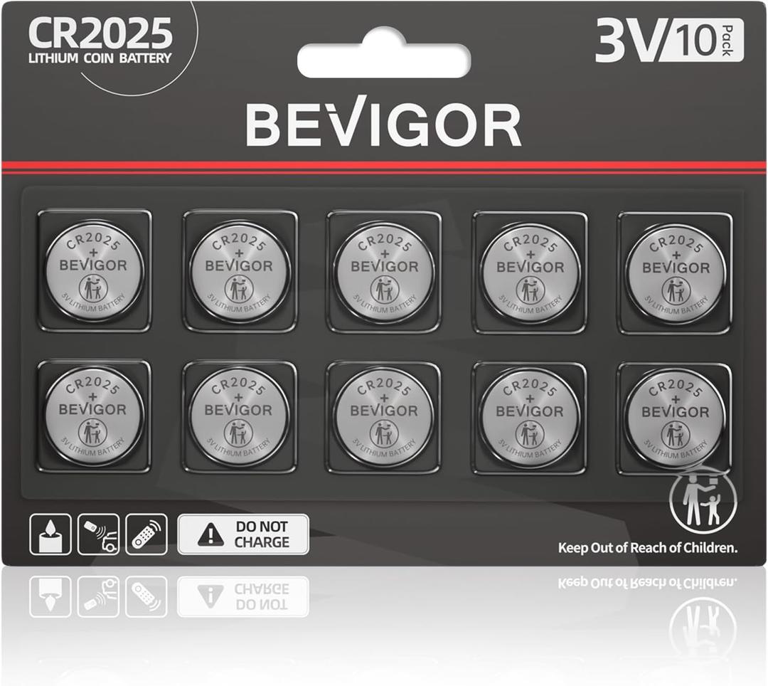 3 x BEVIGOR 2025 Battery Compatible with AirTag CR2025 Lithium 3V Coin Battery for Child Safety, Suitable for Key Fobs, Smart Sensors, Scales, Candles and More 10pcs (CR2025-10P)