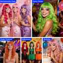 Royal Blue Wig for Women Long Wavy Wigs Heart Sunglasses Pack, Colorful Curly Long Hair with Air Bangs Funny Party Supplies for Nightclubs Music Festival Drag Queen Theme Party Fashion Show