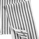 Solino Home Linen Kitchen Towels Set of 2 - Black and White 17 x 26 Inch - 100% Pure Linen Amalfi Stripe Kitchen/Tea Towels - Machine Washable and Handcrafted from European Flax
