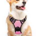 Eagloo Dog Harness Medium Sized Dog, No Pull Service Vest with Reflective Strips and Control Handle, Adjustable and Comfortable for Walking, No Choke Pet Harness with 2 Metal Rings, Pink, M