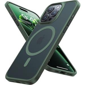 TORRAS Magnetic Shockproof for iPhone 15 Pro Case, [MilitaryGrade Drop Tested][Compatible with MagSafe] Translucent Hard PC Back with Silicone Slim Protective Cover AntiFingerprint, Green
