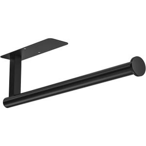ASTOFLI Paper Towel Holder Under Cabinet No Drilling, Self Adhesive Paper Towel Holder Wall Mount for Kitchen Rack, Under Counter Napin Holder No Drill, 304 Stainless Steel Matte Black