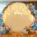 7.2 FT White Round Backdrop Cover with Lights String for Circle Arch Stand Circle Backdrop Cover with LED Fairy Lights for Wedding Arch Baby Shower Birthday Party Photo Shoot Photography Background