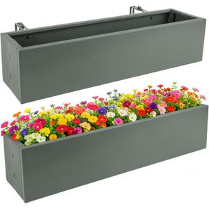 2 Pack Metal Railing Planter Box, 30 Inch Balcony Planters with Adjustable Brackets, Large Hanging Planters for Outdoor Fence Deck
