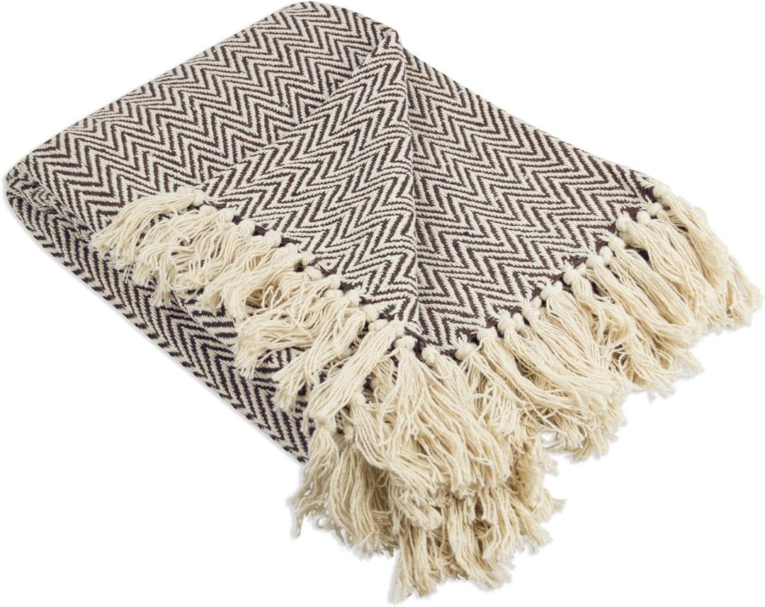 DII Chevron Throw Collection Handloomed Cotton, 50x60, Dark Brown