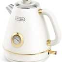 Hazel Quinn Retro Electric Kettle - 1.7 Liters / 57.5 Ounces Tea Kettle with Thermometer, All Stainless Steel, 1200 Watts Fast Boiling, BPA-free, Cordless, Automatic Shut Off - Pearl White