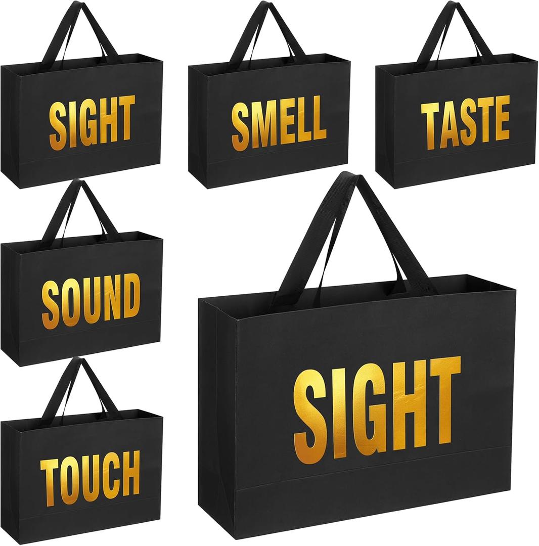 Kolldenn 5 Senses Gift Bags for Him Her Five Senses Gift Bags with Ribbon Handle Gifts Decoration for Birthday Wedding Anniversary Graduation Party(Black,15 x 10.6 x 4.7 Inch)