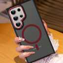 AIGOMARA Magnetic for Samsung Galaxy S22 Ultra Case, [Compatible with Magsafe] [Military-Grade Protection] Slim Shockproof Translucent Matte Protective Case for Galaxy S22 Ultra 6.8 Inch, Black/Red