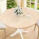 Smiry Round Picnic Tablecloth, Waterproof Elastic Fitted Table Covers for 36" - 44" Tables, Wipeable Flannel Backed Vinyl Tablecloths for Camping, Indoor, Outdoor, Beige