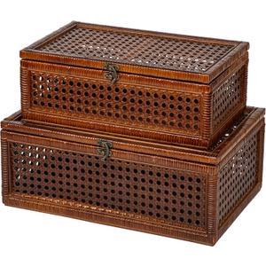 Set of 2 handmade large rattan box with lid,natural color decorative box,rattan boxes for home decoration.They can hold most household items such as jewelry, cosmetics, small items, etc.