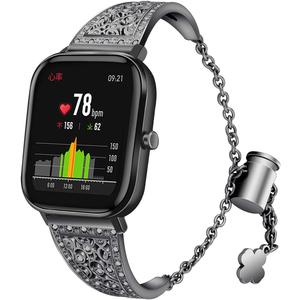 FitTurn Watch Band Compatible with Amazfit Active 2 Square/1/GTS 4mini/GTS 3/GTS 2 Mini/GTS 2 2e/GTR 42MM/Bip 3/Bip 3 Pro/Bip U pro/Bip Lite/Zepp Z SwatchWatch -Bling Metal Strap Jewelry Bangle Wrist Strap Bracelet Rhinestone Accessories (Black)