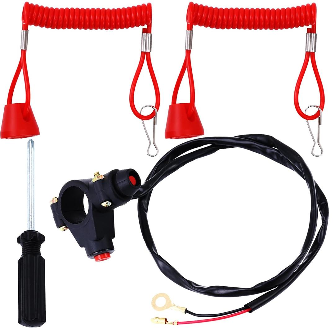 PLAXNS 7/8" 22mm Handlebar 2 Wire Tether Kill Switch Replacement for 110cc 125cc Taotao Dirt Pit Bike ATV 4 Wheeler Quad Trail Bike Go Kart