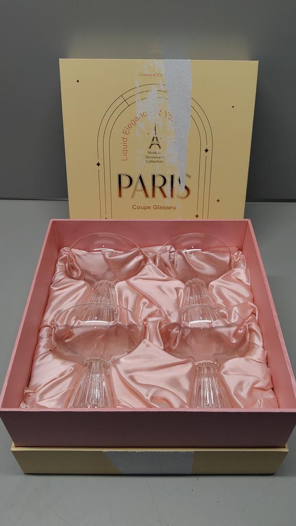 Paris Coupe Cocktail and Champagne Glasses for Daiquiri, Sidecar, Gimlet and Classic Bar Drinks | Modern Glassware Collection | Set of 4 | 8 oz Extra Light Contemporary Borosilicate Saucers