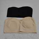 Lusait Strapless Bra for Women Non-Slip Silicone Padded Bandeau Bra Wireless Tube Top Bralette Black+Beige 2Pack M
