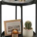 2 Tier Round Side Table, Folding Round Metal End Table Small Nightstand with Two Removable Tray for Bedroom Living Room Bedside Small Spaces Black