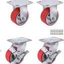 Heavy Duty Casters - Industrial Casters Polyurethane Caster with Strong Load-Bearing Capacity 3200-5000 LB,Used in Furniture,WorkBrench,Tool Box, Equipment (4" RIgid+Brake, 4 pcs)