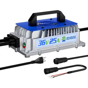 DC HOUSE 36V 25A Lithium Battery Charger, 900W Fast Charger, Charging Efficiency 93%, Waterproof Anti-Fall with Cooling Fan, Suitable for 36V Golf Cart,Trolling Motor, Forklift LiFePO4 Battery