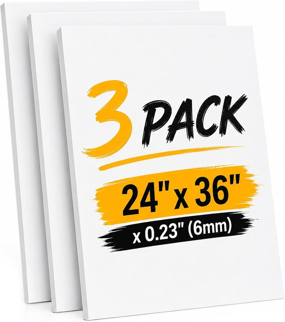 Ndsox 3 Pack White Foam Board 24"x36", 0.23" Thick Foam Core Poster Board