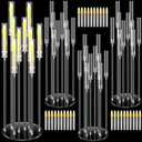 Tandefio 4 Pcs 10 Arm Wedding Acrylic Candelabra Table Centerpieces with 40 LED Candle 46.5'' Tall Floor Candlestick Clear Metal Candle Holder with Lampshade for Ceremony Easter Birthday Anniversaries