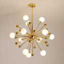 Modern Globe Chandelier 12-Lights Flush Mount Pendant Lighting with Gold Metal, White Glass Ball, Adjustable Height for Dining Room, Living Room, Bedroom (12-Lights)