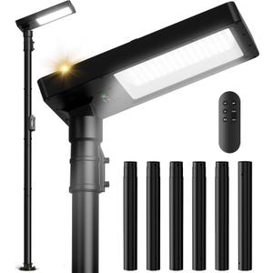 100" Outdoor Solar Lamp Post Lights with Pole & Remote, Black, 100 inch with Die-Cast Base