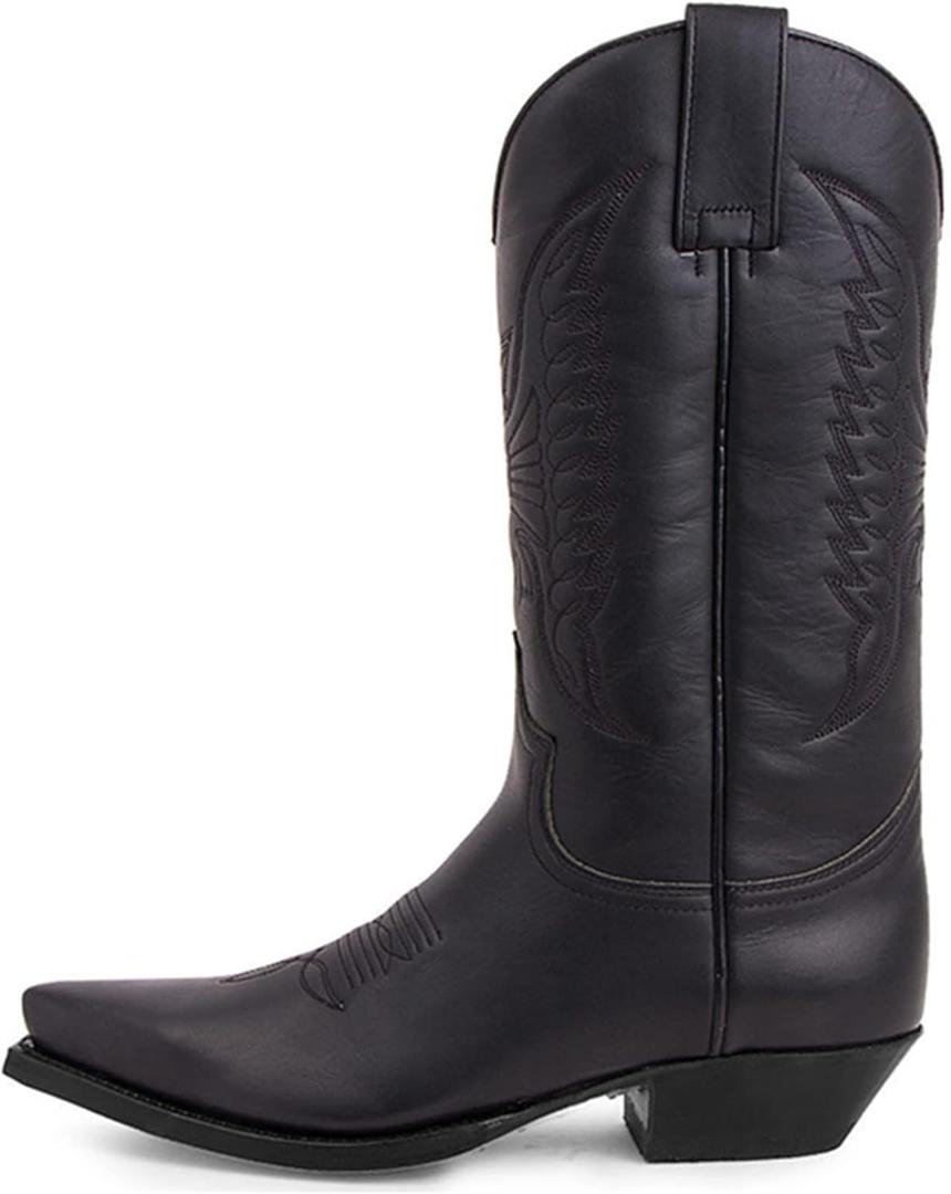 CHUUMEE Men's Fashion Pointed Toe High Heel Embroidered Durable Western Work Cowboy Boots (Black, 48) Size 13.5