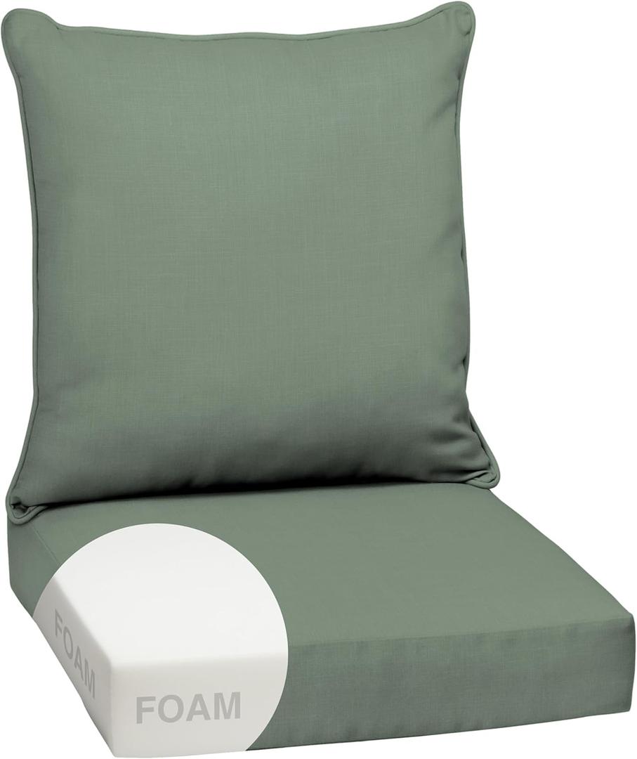 Arden earthFIBER Outdoor Foam Deep Seat Cushion Set, 24x24, Premium High-Density Foam, Never Flattens, Weather-Proof for Patio Chair Sofa Couch, Sage Green Texture, 1 Pack