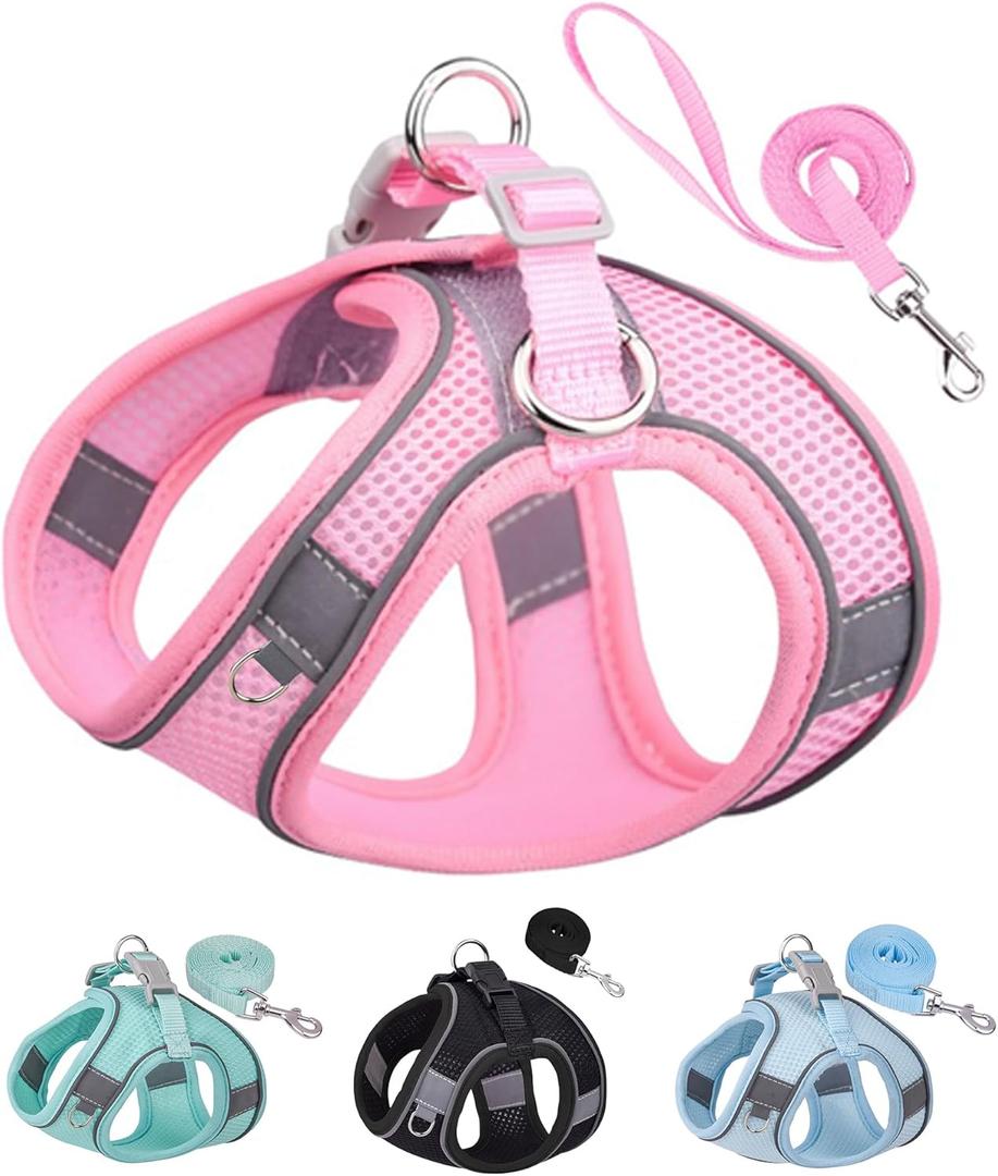 SOLMOONY Dog Harness for Small Medium Dogs No Pull, Puppy Harness and Leash Set, Puppy Harness for Small Dogs, Step in Harness for Small Dogs, Small Dog Harness, Mesh Dog Harness. (Pink, M) JJSS032